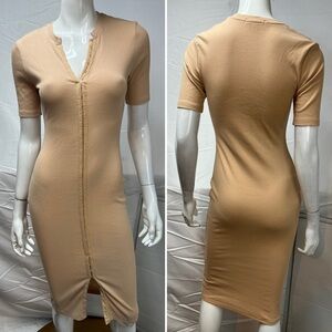 7 For All Mankind Women’s Small Tan Ribbed Stretch Bodycon Hook-Eye Pencil Dress